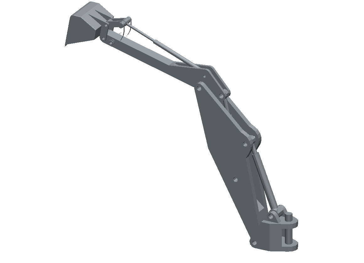 The excavator arm converted to triangles only, showing faceted, polygonal silhouettes on the cylindrical rams.